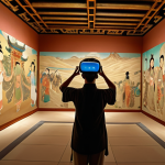 **

VR art gallery showcasing Dunhuang murals, immersive experience, interactive elements, user exploring with VR headset.

**