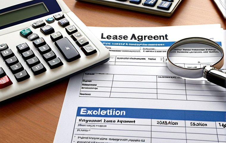 **

A cluttered office desk. Stacked documents with "Exhibition Lease Agreement" highlighted. A magnifying glass rests on the document. A calculator and worried-looking person visible in the background. The overall feeling is stressed and overworked, reflecting the need for careful contract review.

**
