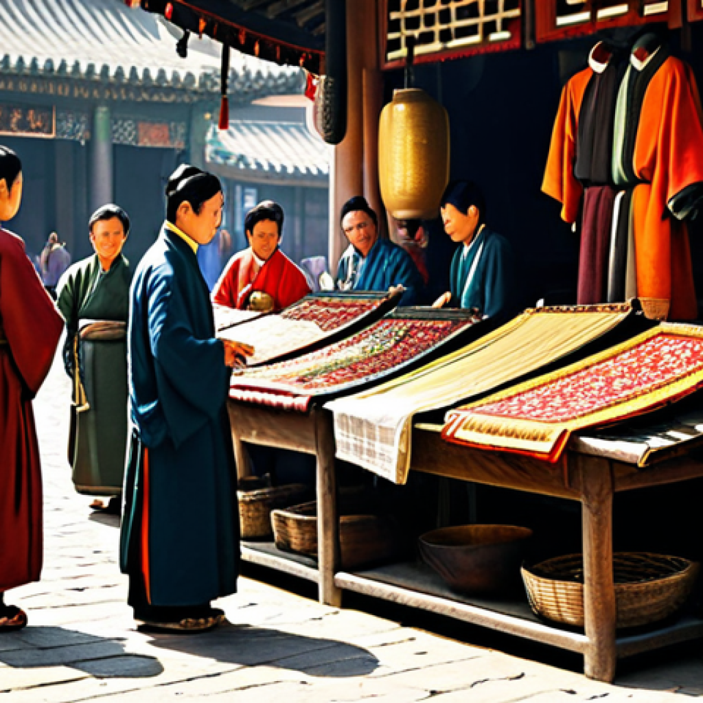**

"A bustling Silk Road marketplace scene, fully clothed merchants in traditional Hanfu attire bartering for goods, intricate silk textiles displayed on stalls, warm sunlight, realistic painting, safe for work, appropriate content, fully clothed, professional, perfect anatomy, correct proportions, natural pose, well-formed hands, proper finger count, natural body proportions, high quality."

**