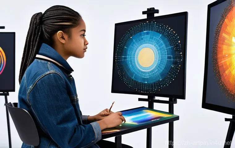 미술문화기획사 실무 교육 프로그램 추천 - **"A vibrant and bustling art studio filled with a diverse team of young professionals, aged late te...