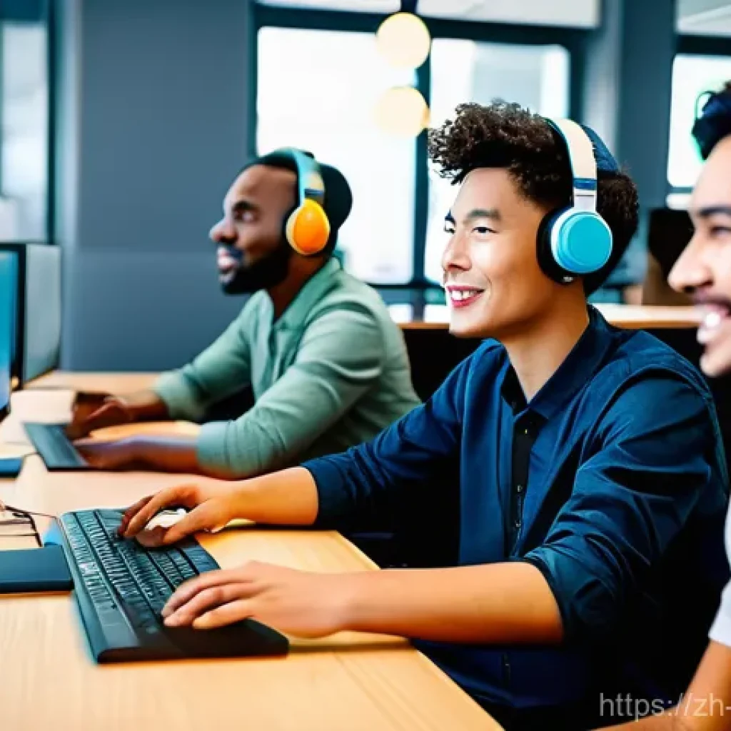 미술문화기획사의 직무 관련 국제 협력 사례 - A diverse group of five young adults from different cultural backgrounds (e.g., East Asian, European...