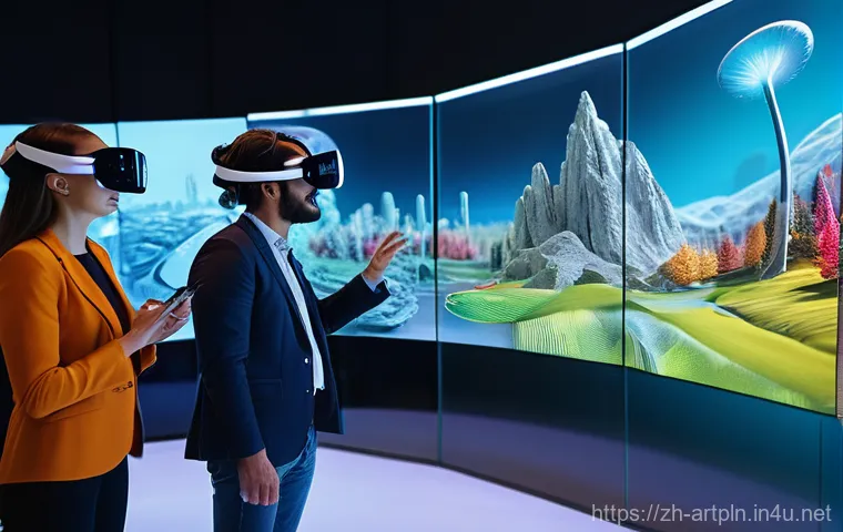 미술문화기획사의 직무 관련 국제 협력 사례 - An expansive, brightly lit gallery hall showcasing a cutting-edge art installation that seamlessly b...