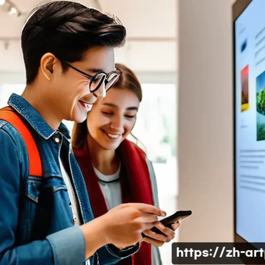 미술문화기획사의 주요 고객 만족도 분석 - **Prompt:** "A diverse group of museum visitors, ranging from young adults to middle-aged individual...