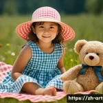 미술문화기획사와 문화재 복원 직군의 연계성 - **Prompt:** "A young girl, around 7 years old, wearing a colorful sundress and a sun hat, is sitting...