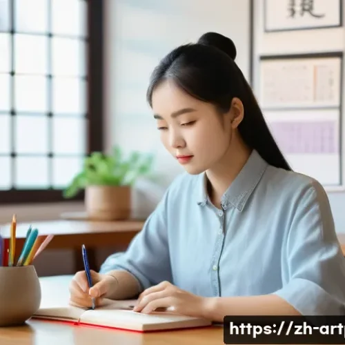 미술문화기획사의 자격증 시험 일정 관리 - A modern study room scene showcasing a young Chinese adult woman preparing for the Art and Culture P...