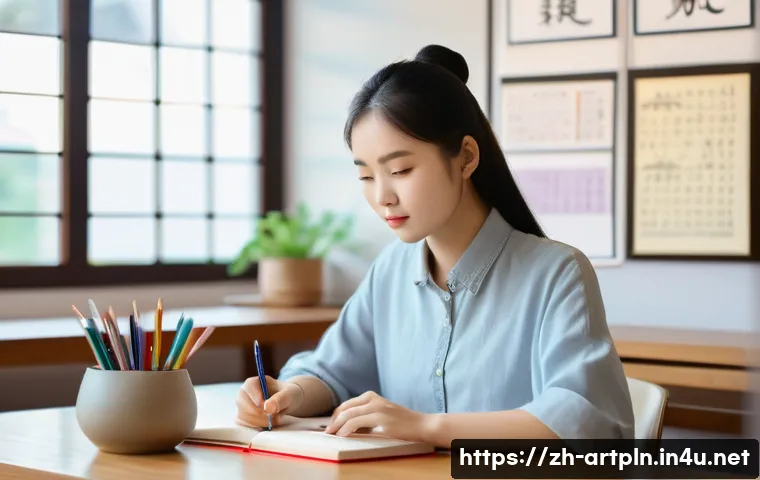 미술문화기획사의 자격증 시험 일정 관리 - A modern study room scene showcasing a young Chinese adult woman preparing for the Art and Culture P...