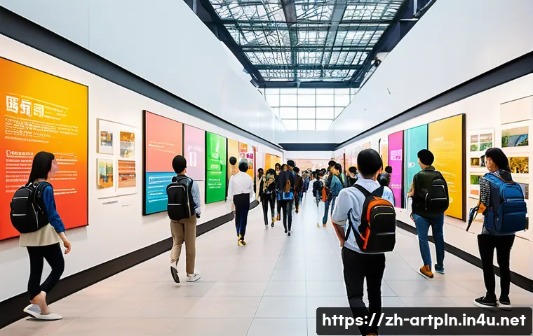 미술문화기획사의 전시회 개최 시기 결정 요인 - A modern art exhibition scene during a bustling weekend afternoon in a large, well-lit museum space....