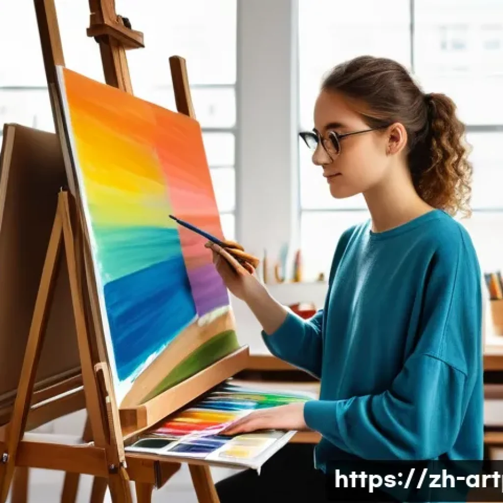 미술문화기획사의 실기 대비 교재 추천 - A modern art classroom scene showing a young adult student wearing casual clothing, focused on a col...