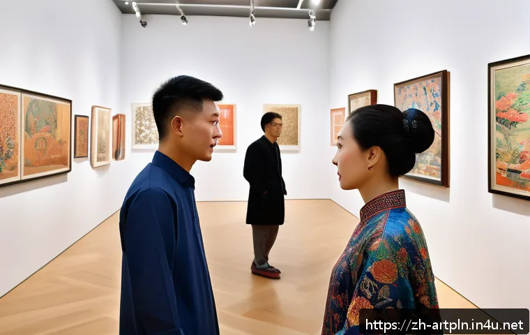 미술문화기획사의 글로벌 프로젝트 성공 사례 - A sophisticated international art exhibition space blending Eastern and Western cultural elements, f...