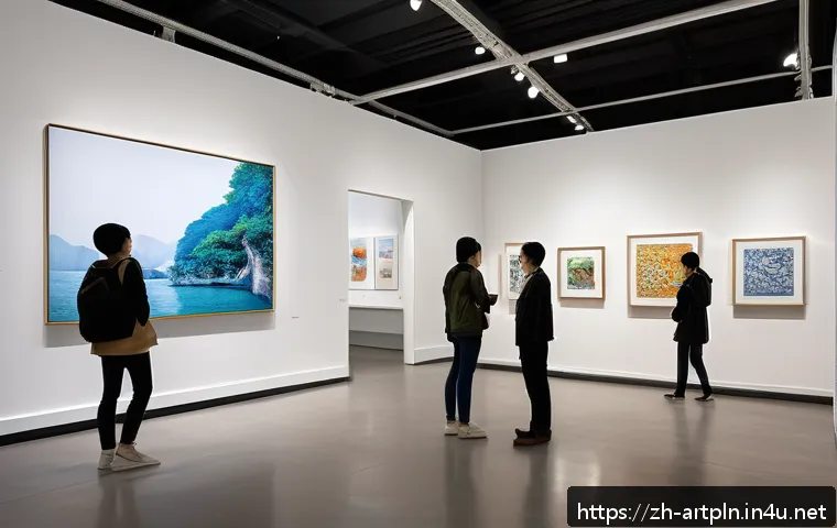 미술문화기획사의 국제적 인증 취득 과정 - A sophisticated international art exhibition scene set in a modern gallery space, showcasing diverse...