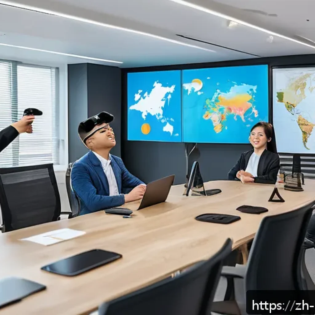 미술문화기획사의 해외 취업 가능성 - A professional multicultural art event planning team collaborating in a modern office with digital t...