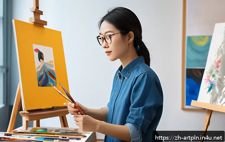 미술문화기획사의 해외 워크숍 참가 후기 - A vibrant multicultural art workshop scene set in a modern studio, featuring diverse international a...